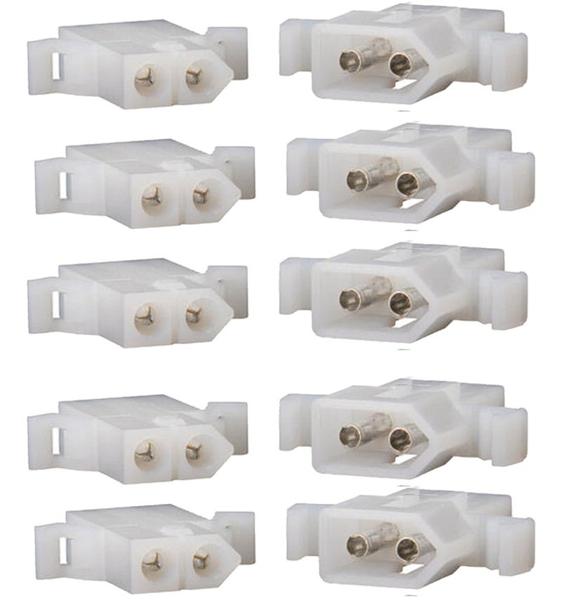 Molex Connector Lot, 5 Matched Sets, (2-Circuits) W/14-20 Awg .093"" Pins, Free Hanging